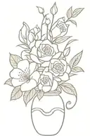 rose, jasmine and bluebell in vase filled tattoo design idea