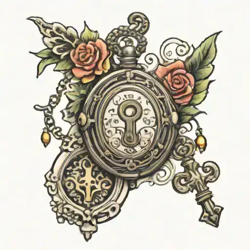 locket and key tattoo design idea