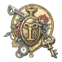 locket and key tattoo design idea