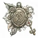 locket and key tattoo design idea