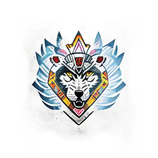 stone sleeve with Aztec warrior and wolf headdress  tattoo design idea