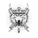 stone sleeve with Aztec warrior and wolf headdress  tattoo design idea