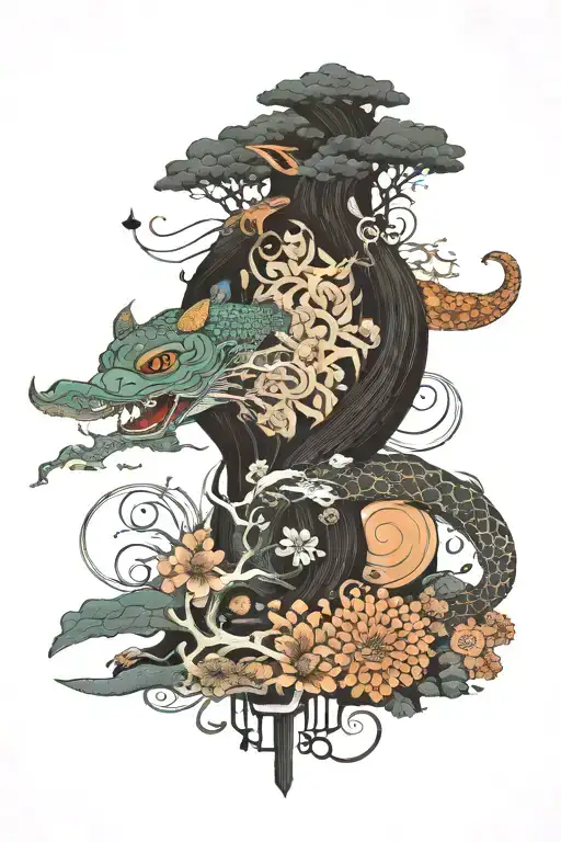 A collage of bizarre and unusual items arranged in a visually striking pattern, reflecting your fondness for strange things tattoo design idea