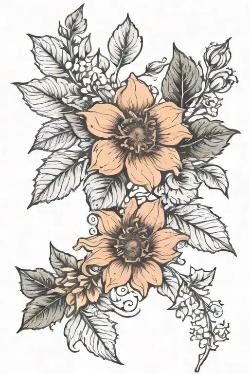 line work of birthflower for April and December birth flower tattoo design idea