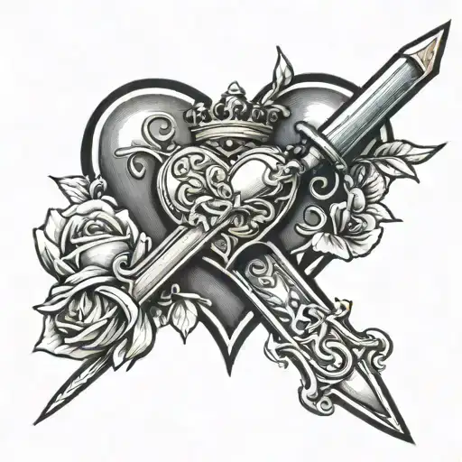 cherub dagger through heart tattoo design idea