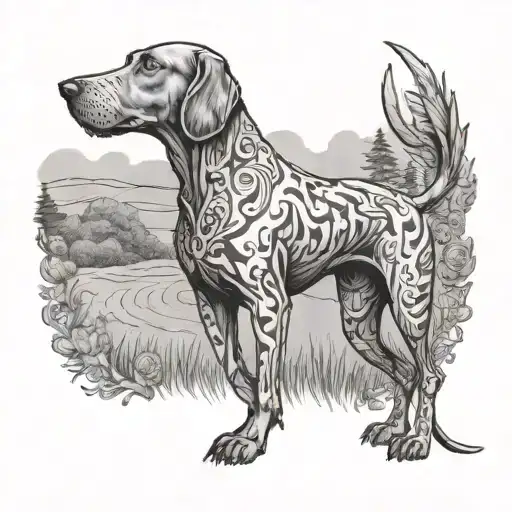 monochrome hound for 50 bday of modern scotish hunter clan and it includes latin cursum perficio with plug of emily 2009 tattoo design idea