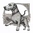 monochrome hound for 50 bday of modern scotish hunter clan and it includes latin cursum perficio with plug of emily 2009 tattoo design idea