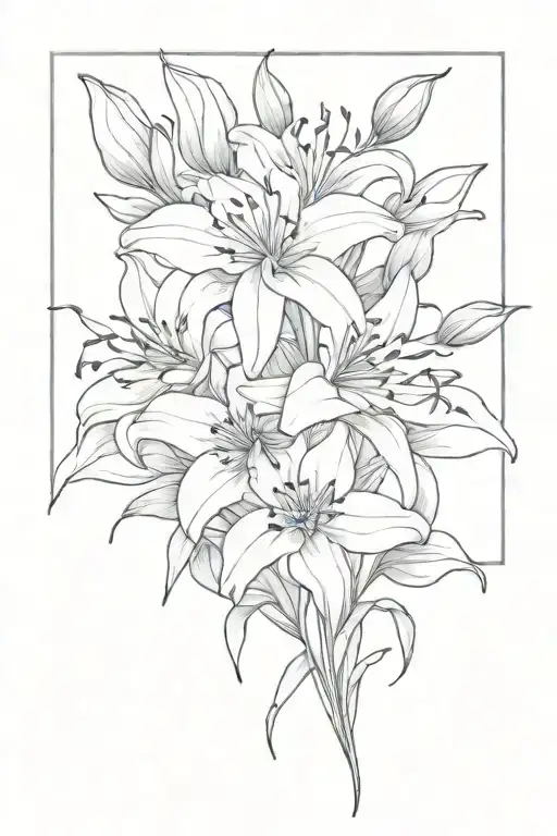 lily, columbine and blue bell flower bouquet  tattoo design idea
