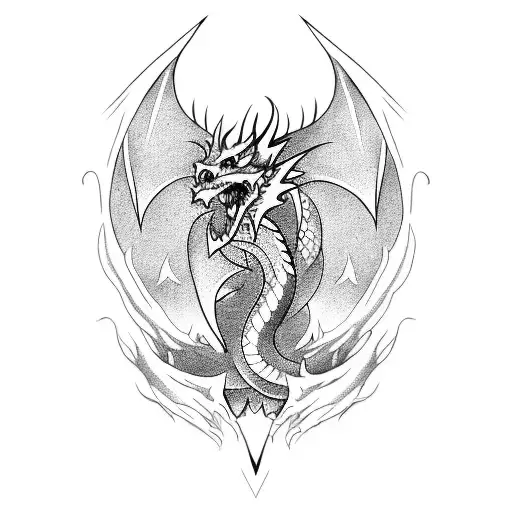 medium size sleeve, dragon that wraps around a katana blade going down the arm tattoo design idea