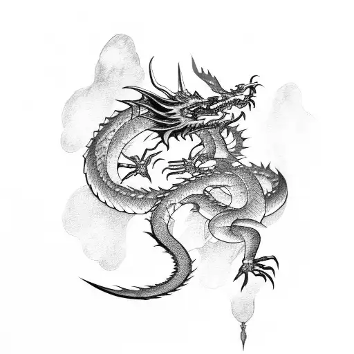 dragon wrapping around a katana sword tattoo design idea