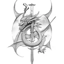 dragon wrapping around a katana sword tattoo design idea