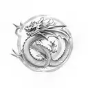 dragon wrapping around a katana sword tattoo design idea