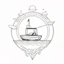Wakeboard boat floating  tattoo design idea