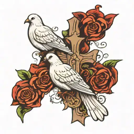 2 doves and a cross  tattoo design idea