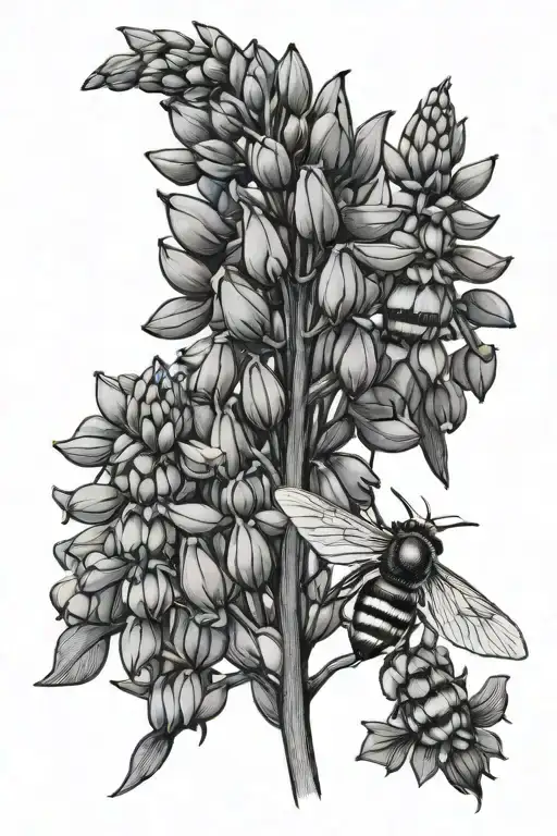 Lupins and bee flying tattoo design idea
