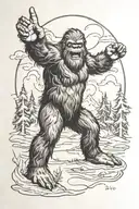 Sasquatch giving a peace sign   tattoo design idea
