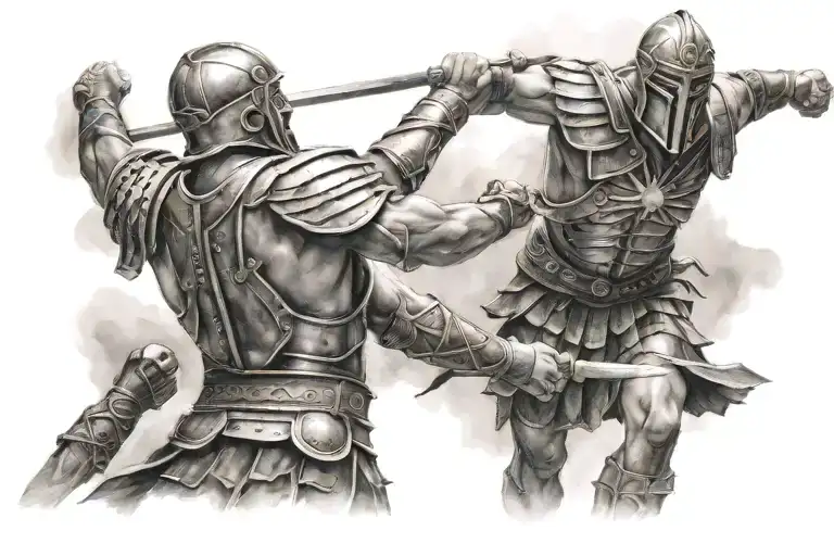 gladiator fighting tattoo design idea