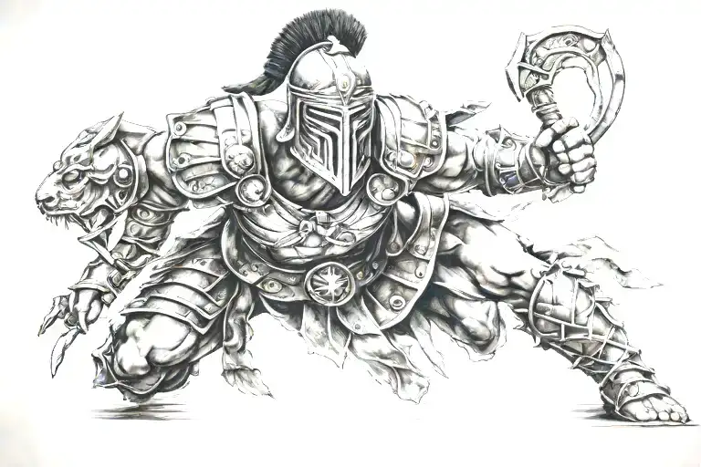 full equiped realistic gladiator tattoo design idea