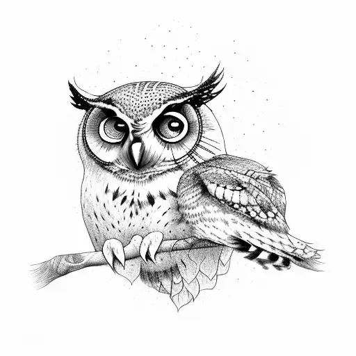An owl perched on an oil rig in a dotwork style tattoo design idea