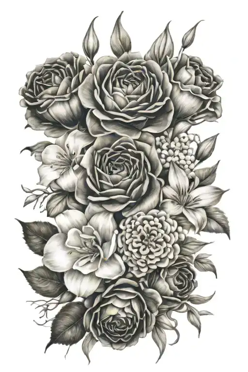 February, March, October, December Birth Flower Bouquet" Tattoo Design tattoo design idea