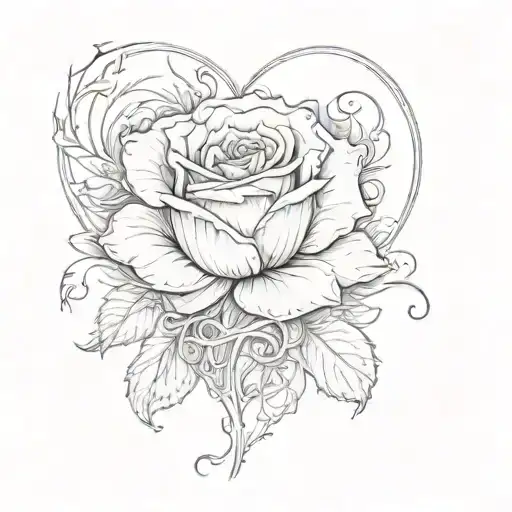 a rose in the middle of the heart, under the rose are lycoris, on the sides are lilies, on the sides of the heart are th tattoo design idea