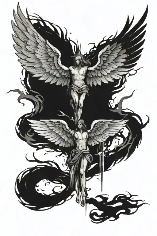 the fall of icarus wings decaying tattoo design idea