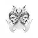 Sharp sculpture with two faces and long arms tattoo design idea