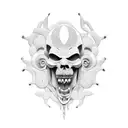 Sharp sculpture with two faces and long arms tattoo design idea