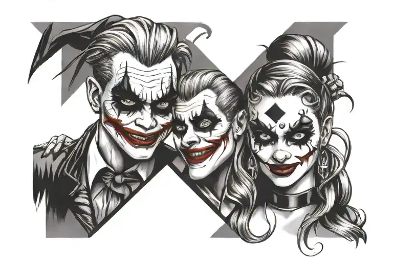 harley quinn and joker face tattoo design inspired tattoo design idea