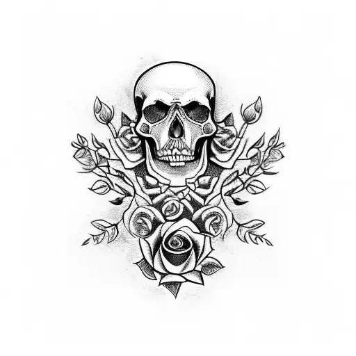 poker cards, dices, roses, skulls tattoo design idea