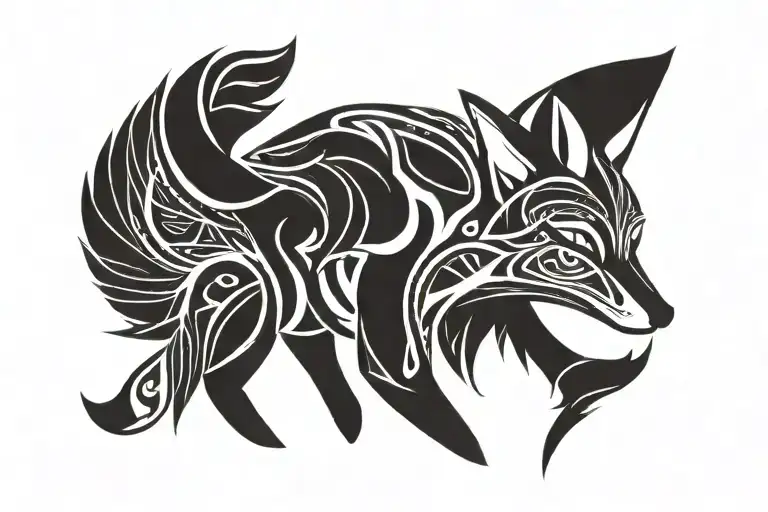 spirit fox playing tattoo design idea