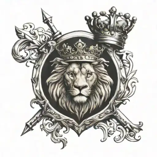 athletic club shield with a lion with a crown tattoo design idea