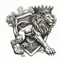athletic club shield with a lion with a crown tattoo design idea