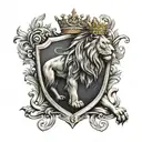 athletic club shield with a lion with a crown tattoo design idea
