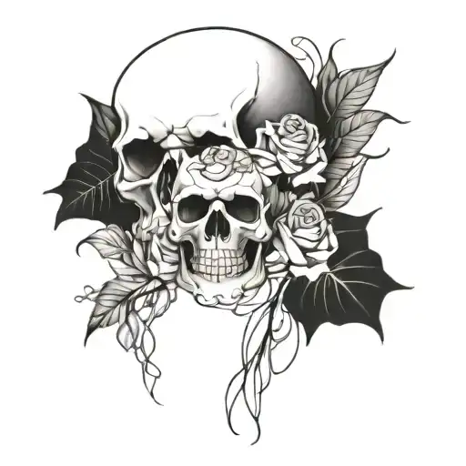 A tattoo design combining roses and a skull in a blackwork style tattoo design idea