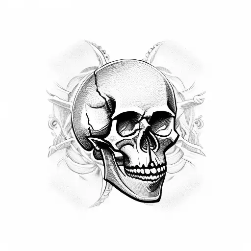 skull with ace card and swallow tattoo design idea