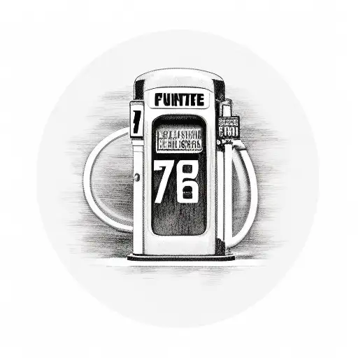 old timey Gas Pump where it says 7.77 for gas and the number 76 on the top of it and the text fire me up on the pump tattoo design idea