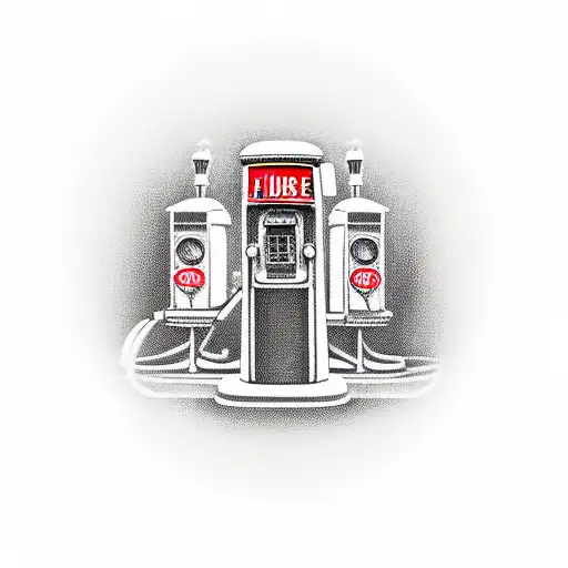 old timey Gas Pump where it says $7.77 for gas and the number 76 on the top of it and the text fire me up on the pump tattoo design idea