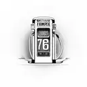 old timey Gas Pump where it says $7.77 for gas and the number 76 on the top of it and the text fire me up on the pump tattoo design idea