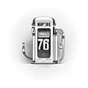 old timey Gas Pump where it says 7.77 for gas and the number 76 on the top of it and the text fire me up on the pump tattoo design idea
