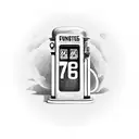 old timey Gas Pump where it says 7.77 for gas and the number 76 on the top of it and the text fire me up on the pump tattoo design idea