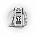 old timey Gas Pump where it says 7.77 for gas and the number 76 on the top of it and the text fire me up on the pump tattoo design idea