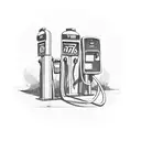 old timey Gas Pump where it says 7.77 for gas and the number 76 on the top of it and the text fire me up on the pump tattoo design idea