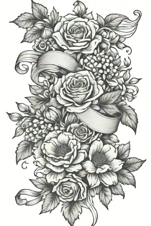 birth flower bouquet with ribbon november august december  tattoo design idea