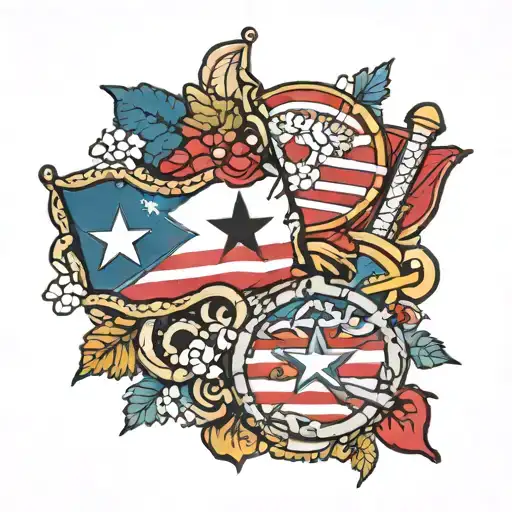 Puerto Rican flag + Korean Flag embedded inside tattoo design idea