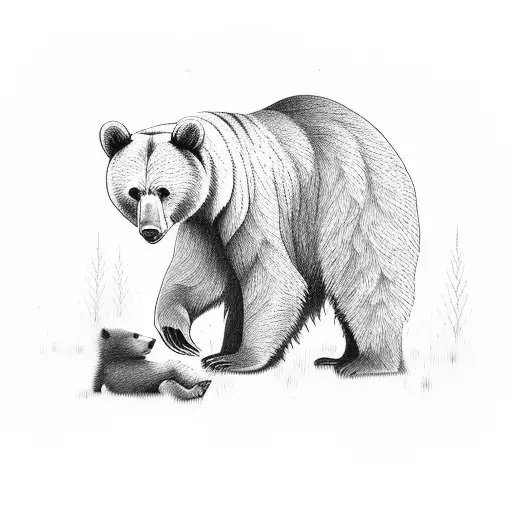 bear with a cub in forest tattoo design idea