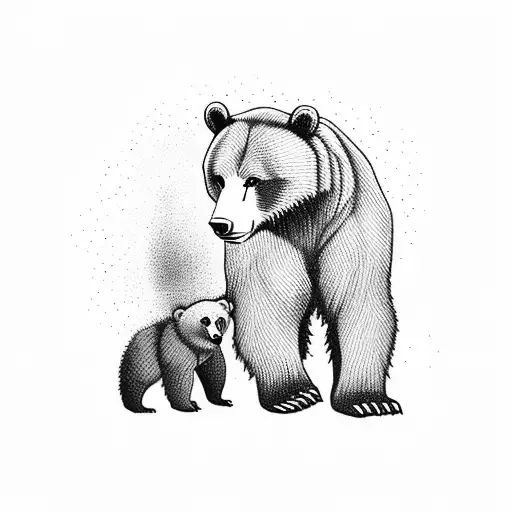 bear with a cub in forest tattoo design idea
