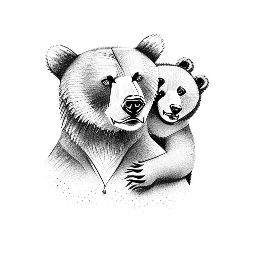 bear with a cub in forest tattoo design idea