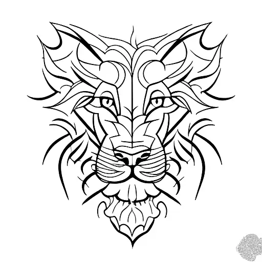 half lion face and half bull face  tattoo design idea