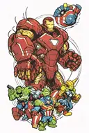 arm and chest, iron man,hulk,captain america,thor,spiderman and text "if you want something go get it." some robotica  tattoo design idea